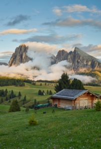 Langkofel, Almhütte, Seiser Alm, Südtirol, Italien Langkofel, Almhütte, Seiser Alm, Südtirol, Italien